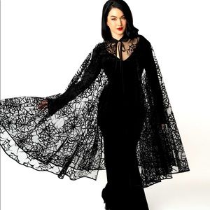 Black mesh and velvet spiderweb cape